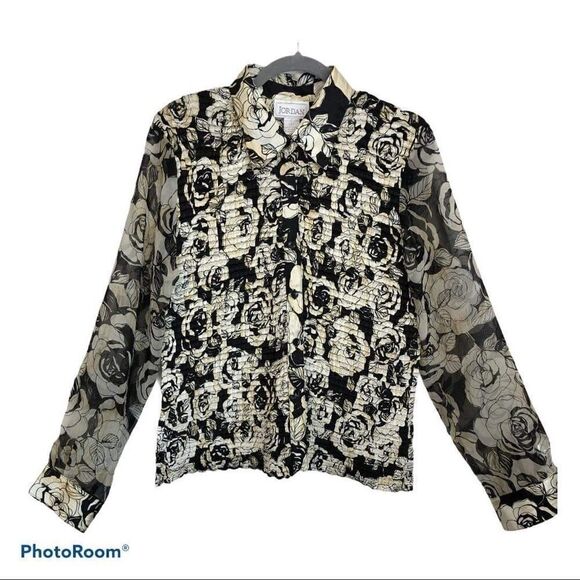 Jordan Ruffle Pleated White Rose Button Shirt Top.Size L - Picture 1 of 9